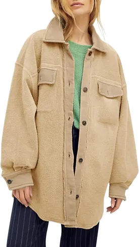 Fisoew Womens Oversized Long Sleeve Button Down Shirt Jacket Soft Comfy Casual Shacket Coats with Pockets