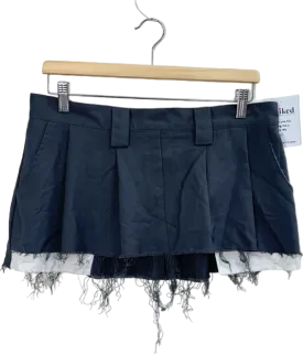 GATELESS Black Frayed Hem Pleated Skirt M