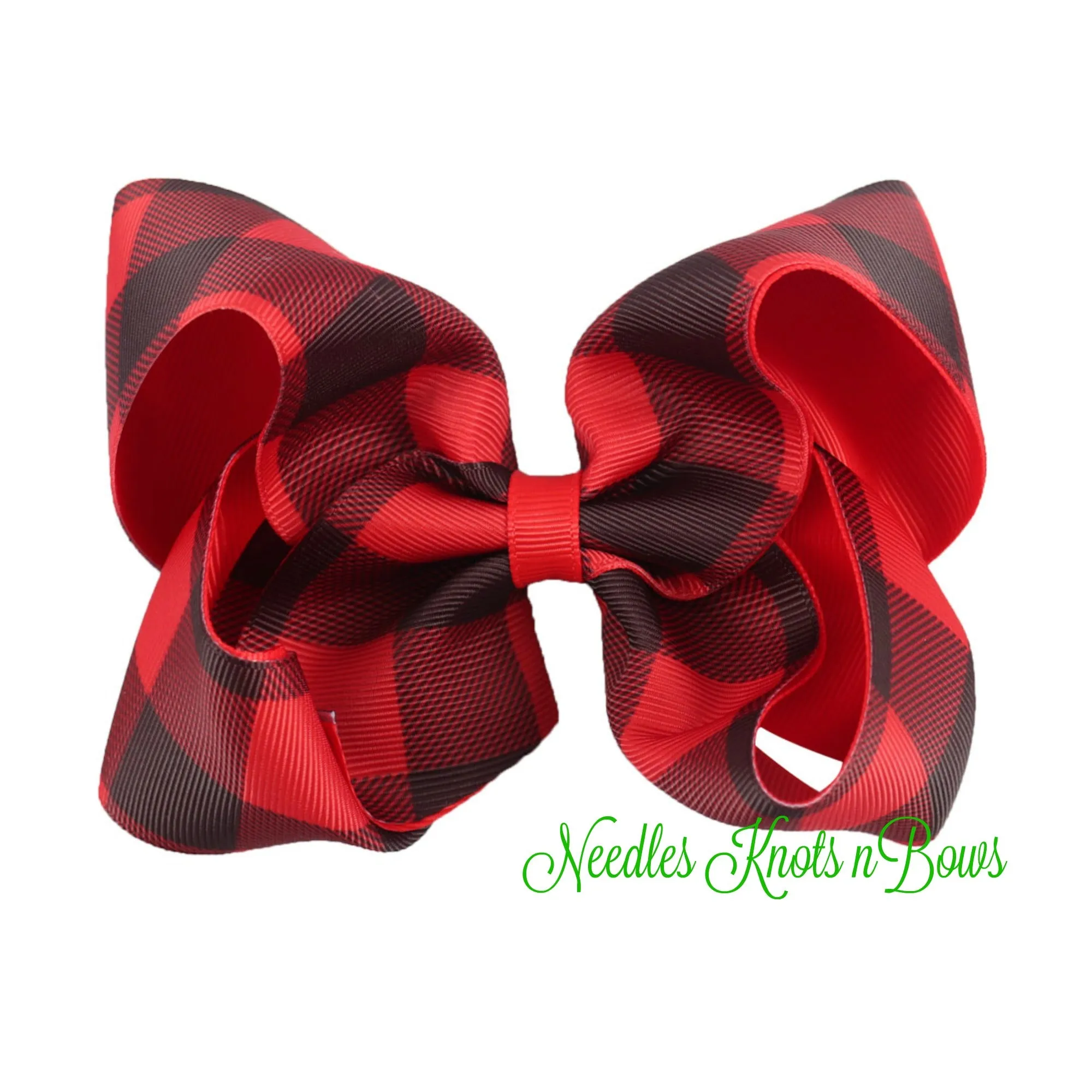 Girls 5" Buffalo Plaid Hair Bow or Headband, Girls Red & Black Buffalo Plaid Hair Bow