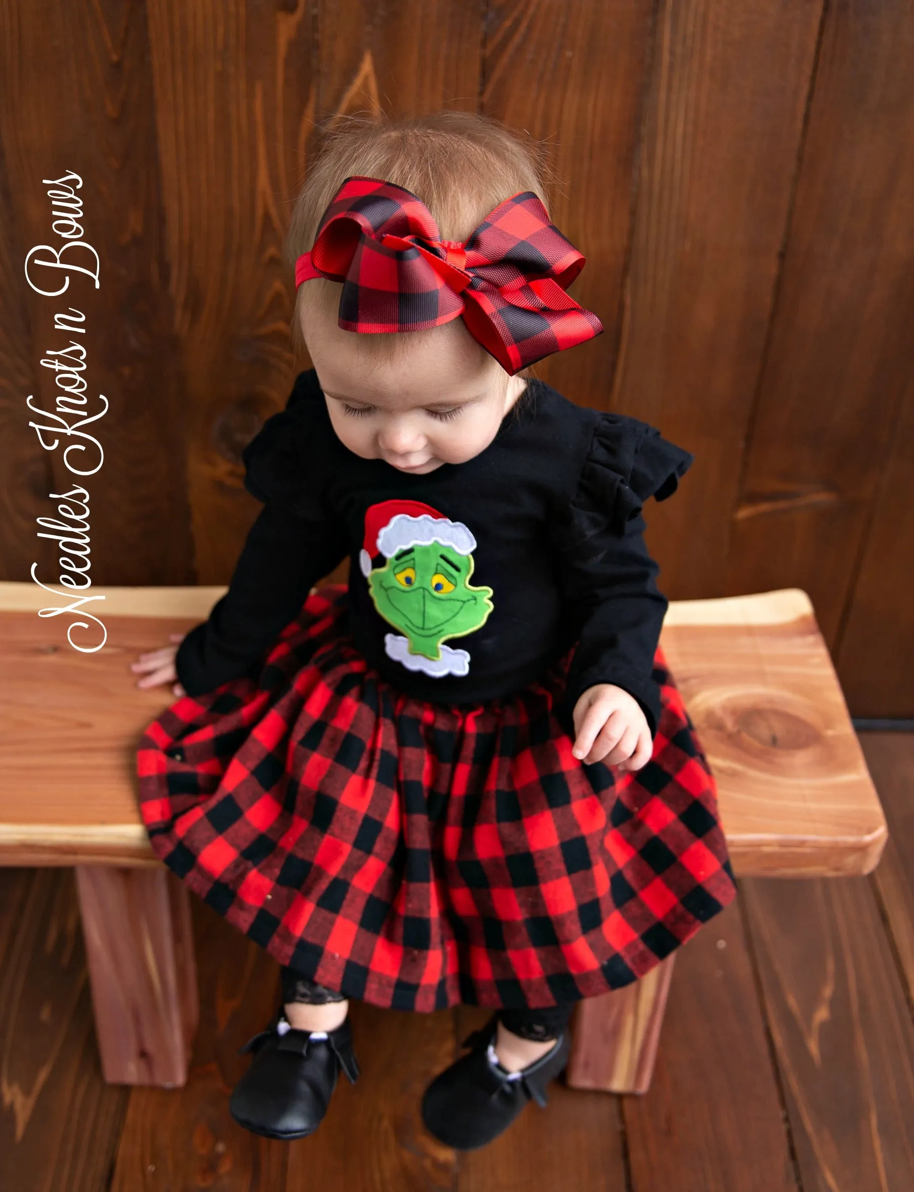 Girls 5" Buffalo Plaid Hair Bow or Headband, Girls Red & Black Buffalo Plaid Hair Bow