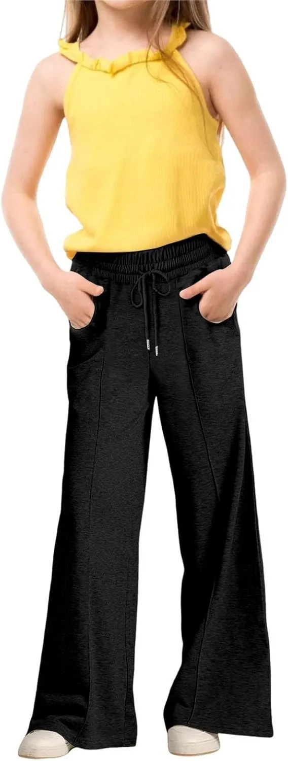 Girls Oversized Wide Leg Sweatpants Kids Baggy Straight Leg Track Pants Casual Plain Pockets Teen Straight Trousers