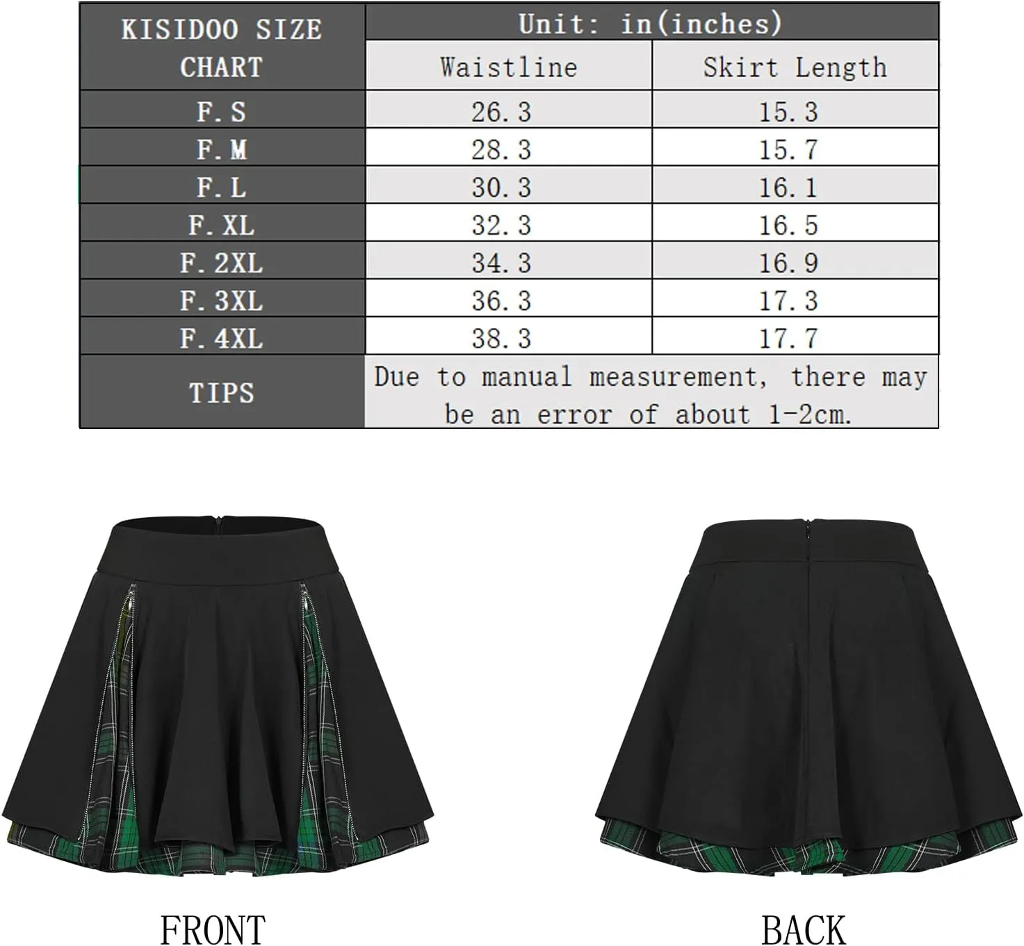 Gothic Skirts Cute High Elastic Waisted Plaid Kilts for Women Trendy Hem Flared Knee Length Mini Skater Skirt
