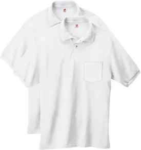 Hanes Men's Short-Sleeve Jersey Pocket Polo (Pack of 2), White, 3X-Large