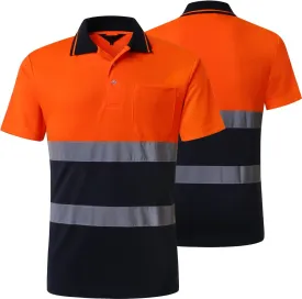 Hi Vis Safety Shirt for Men Short Sleeve Orange Navy Yellow Navy Construction Work Shirts Reflective Safety Polo Shirt