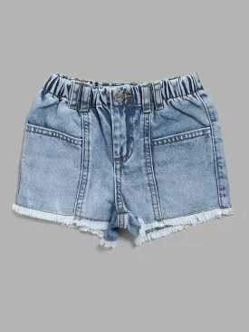 HOP Kids Solid Light Blue Denim Shorts