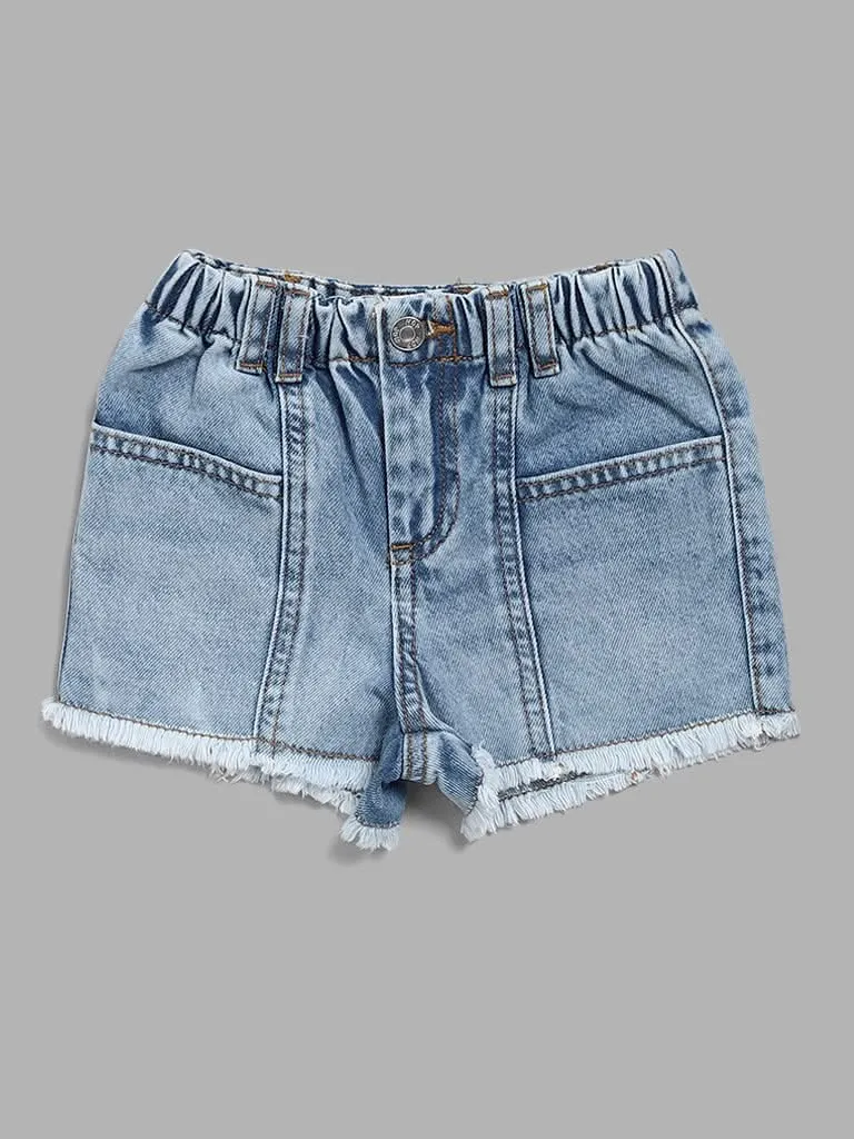 HOP Kids Solid Light Blue Denim Shorts