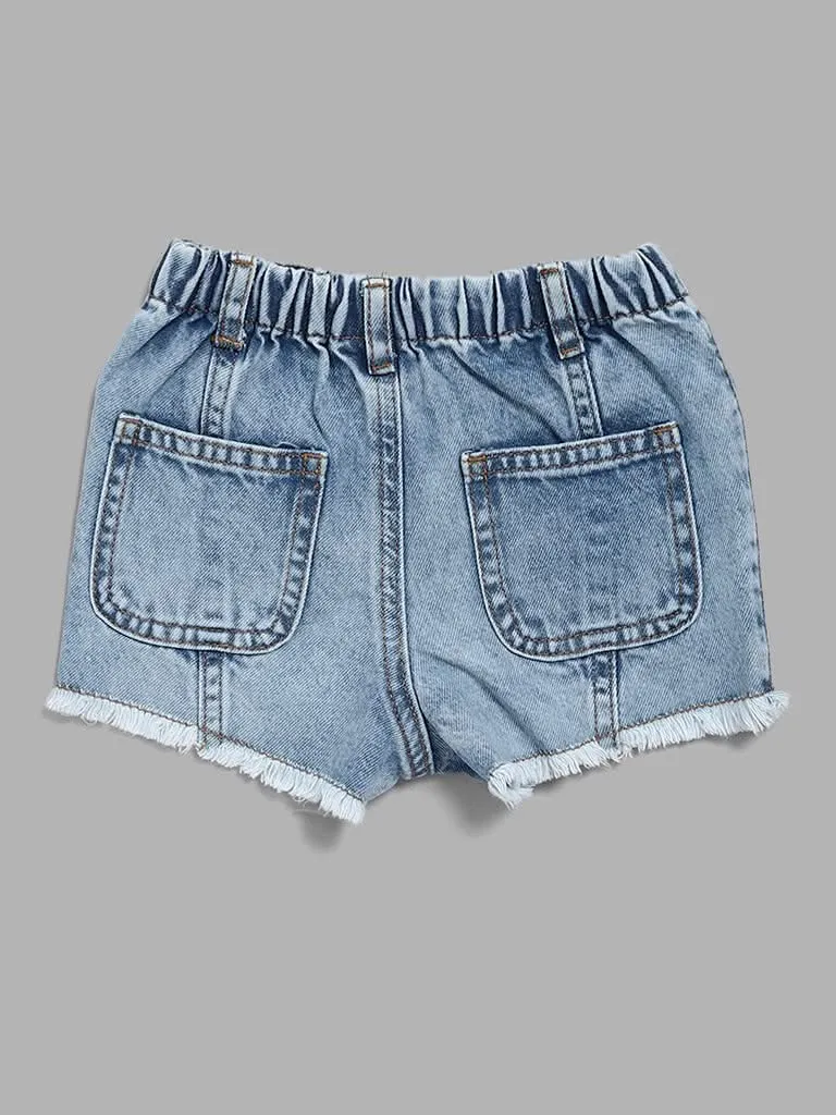 HOP Kids Solid Light Blue Denim Shorts