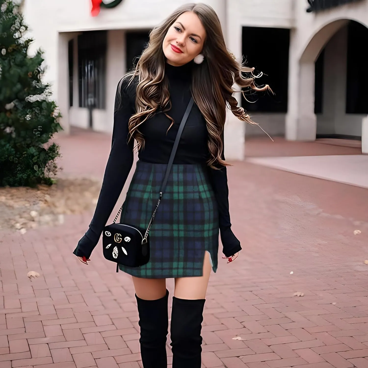 Ibeauti Women's High Waist Plaid Skirt Side Split Bodycon Pencil Mini Skirt