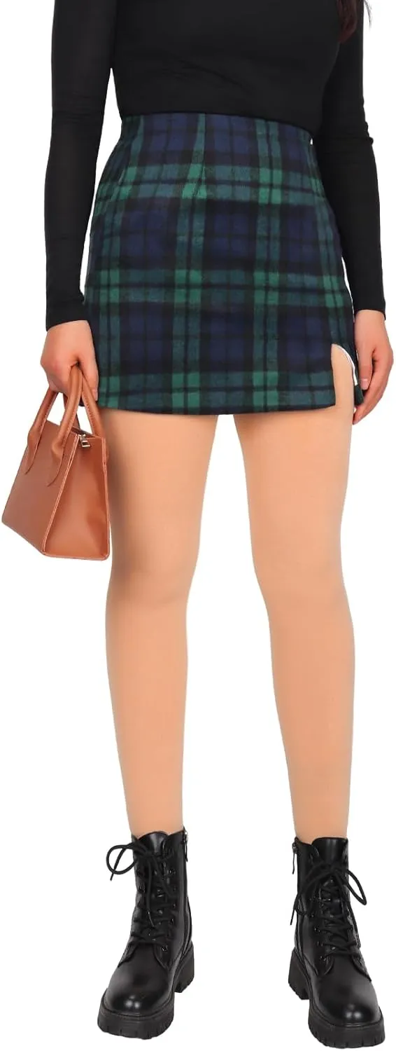 Ibeauti Women's High Waist Plaid Skirt Side Split Bodycon Pencil Mini Skirt