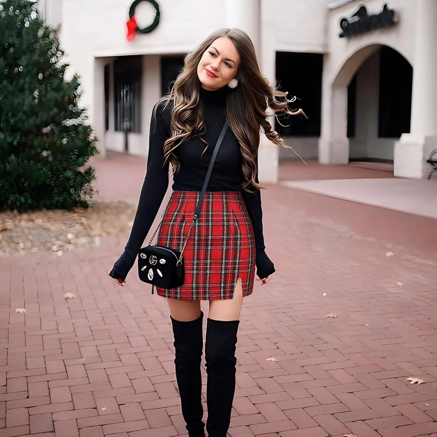 Ibeauti Women's High Waist Plaid Skirt Side Split Bodycon Pencil Mini Skirt