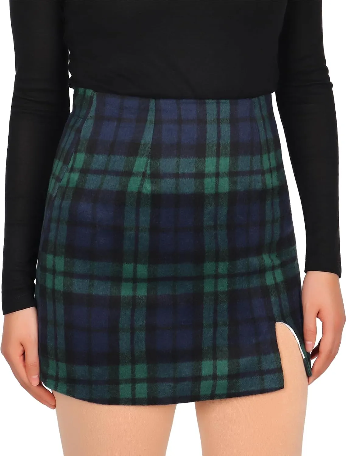 Ibeauti Women's High Waist Plaid Skirt Side Split Bodycon Pencil Mini Skirt