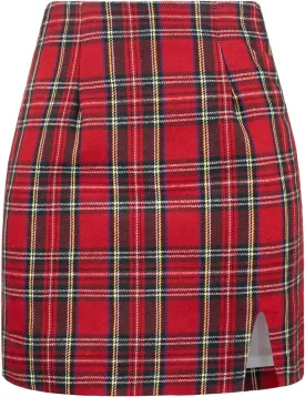 Ibeauti Women's High Waist Plaid Skirt Side Split Bodycon Pencil Mini Skirt