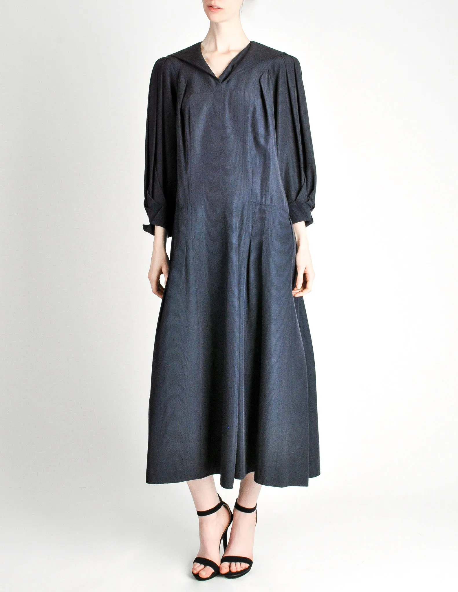 Jean Muir Vintage Navy Blue Moire Dress