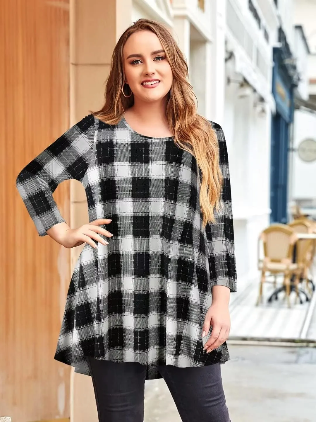 LARACE 3/4 Sleeve Shirts for Women Plus Size Tunic Dressy Top Loose Fit Flare T-Shirt