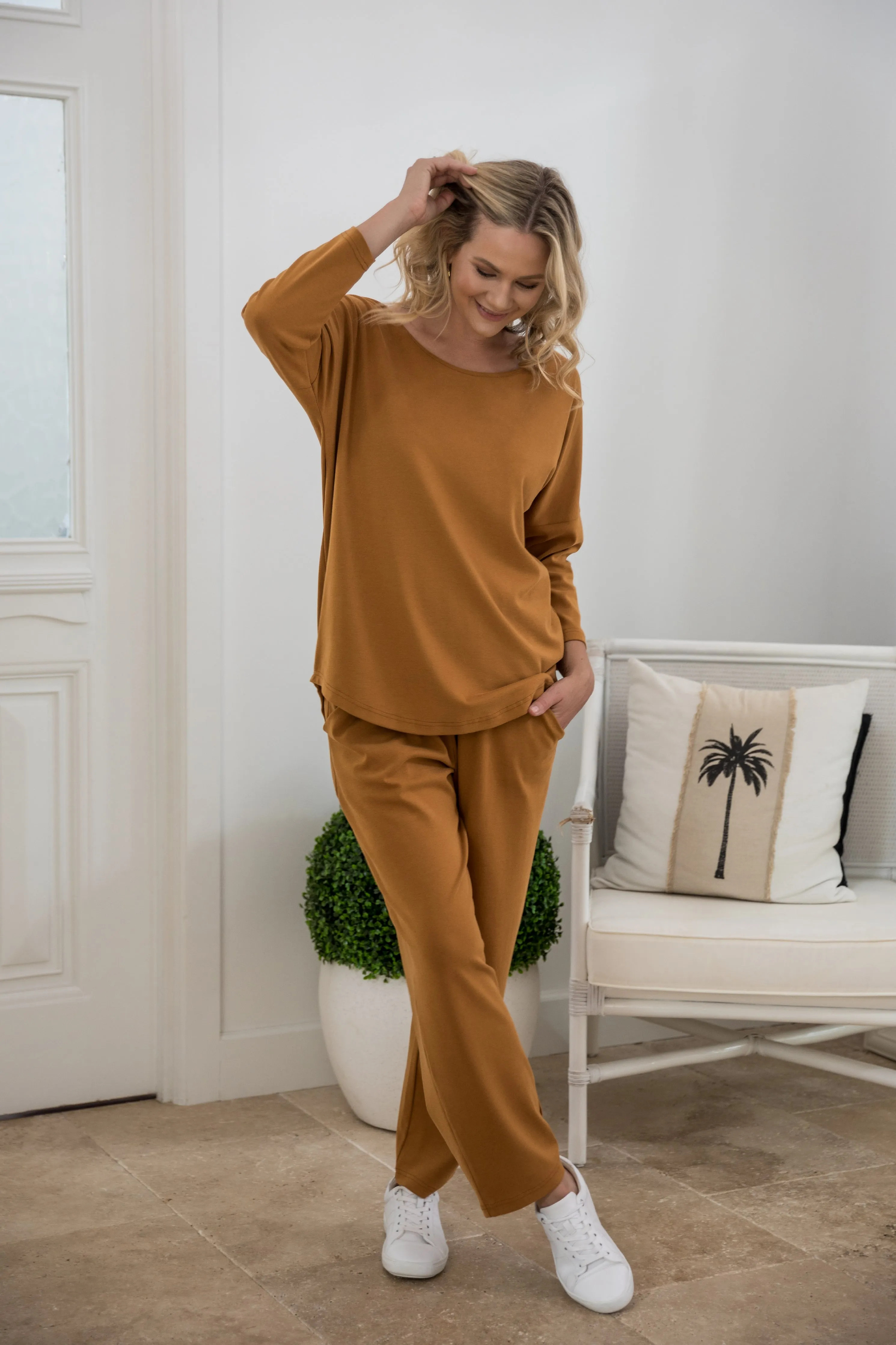 Long Sleeve Destiny Lounge Top | Toffee | FINAL SALE