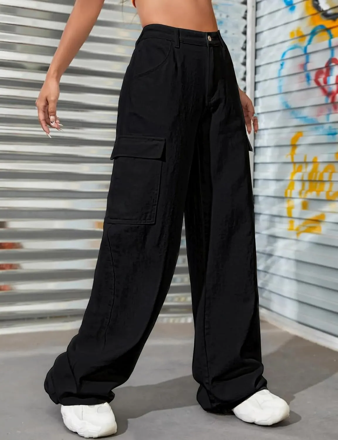 LONGBIDA Women's High Waisted Cargo Jeans Y2K Straight Wide Leg Baggy Jean Loose Denim Cargos Pants Trousers