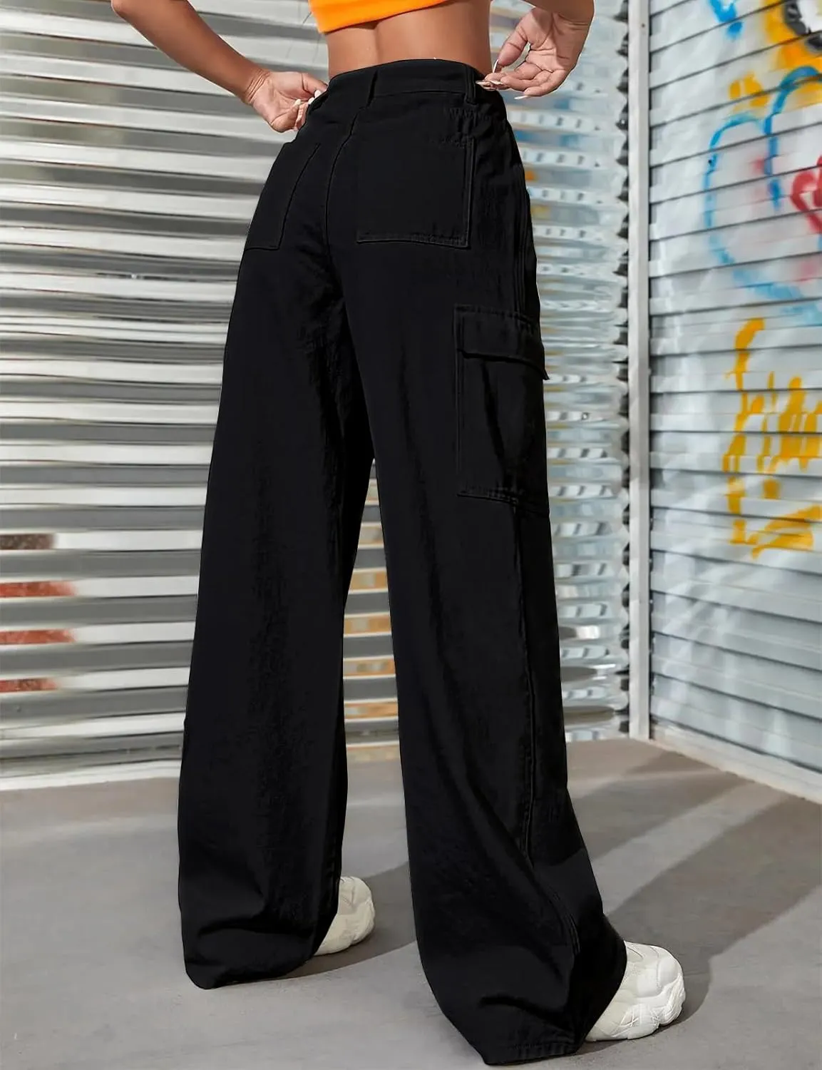 LONGBIDA Women's High Waisted Cargo Jeans Y2K Straight Wide Leg Baggy Jean Loose Denim Cargos Pants Trousers