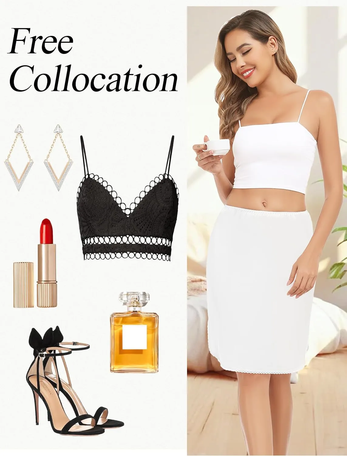 Lovasy Half Slips for Women Silk Underskirt Anti-Static Short Mini Skirt with Floral Lace Trim Satin Slip Dress for Skirt