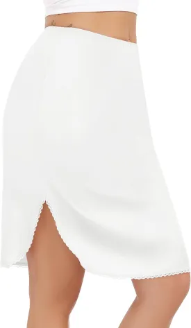 Lovasy Half Slips for Women Silk Underskirt Anti-Static Short Mini Skirt with Floral Lace Trim Satin Slip Dress for Skirt