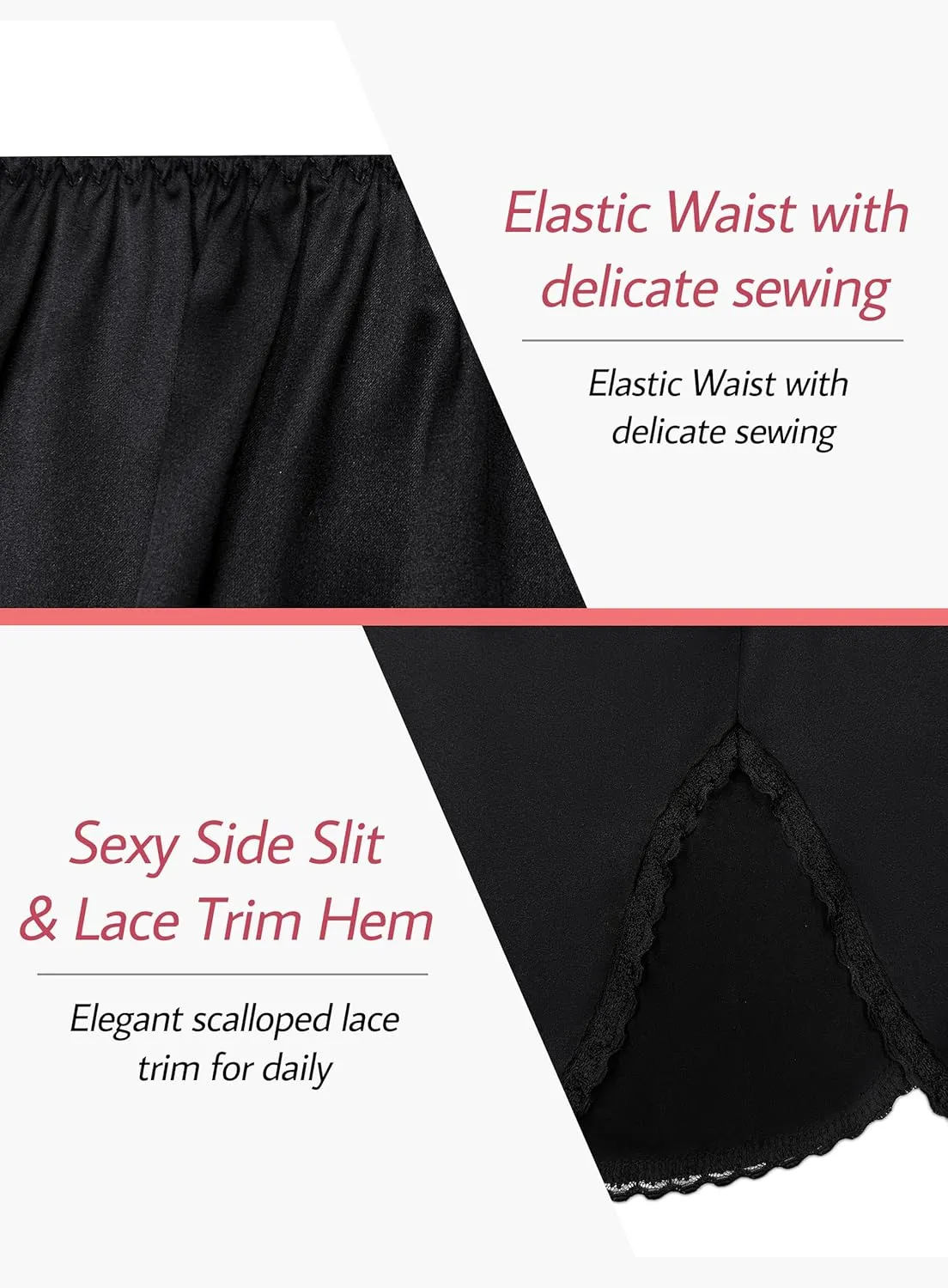 Lovasy Half Slips for Women Silk Underskirt Anti-Static Short Mini Skirt with Floral Lace Trim Satin Slip Dress for Skirt