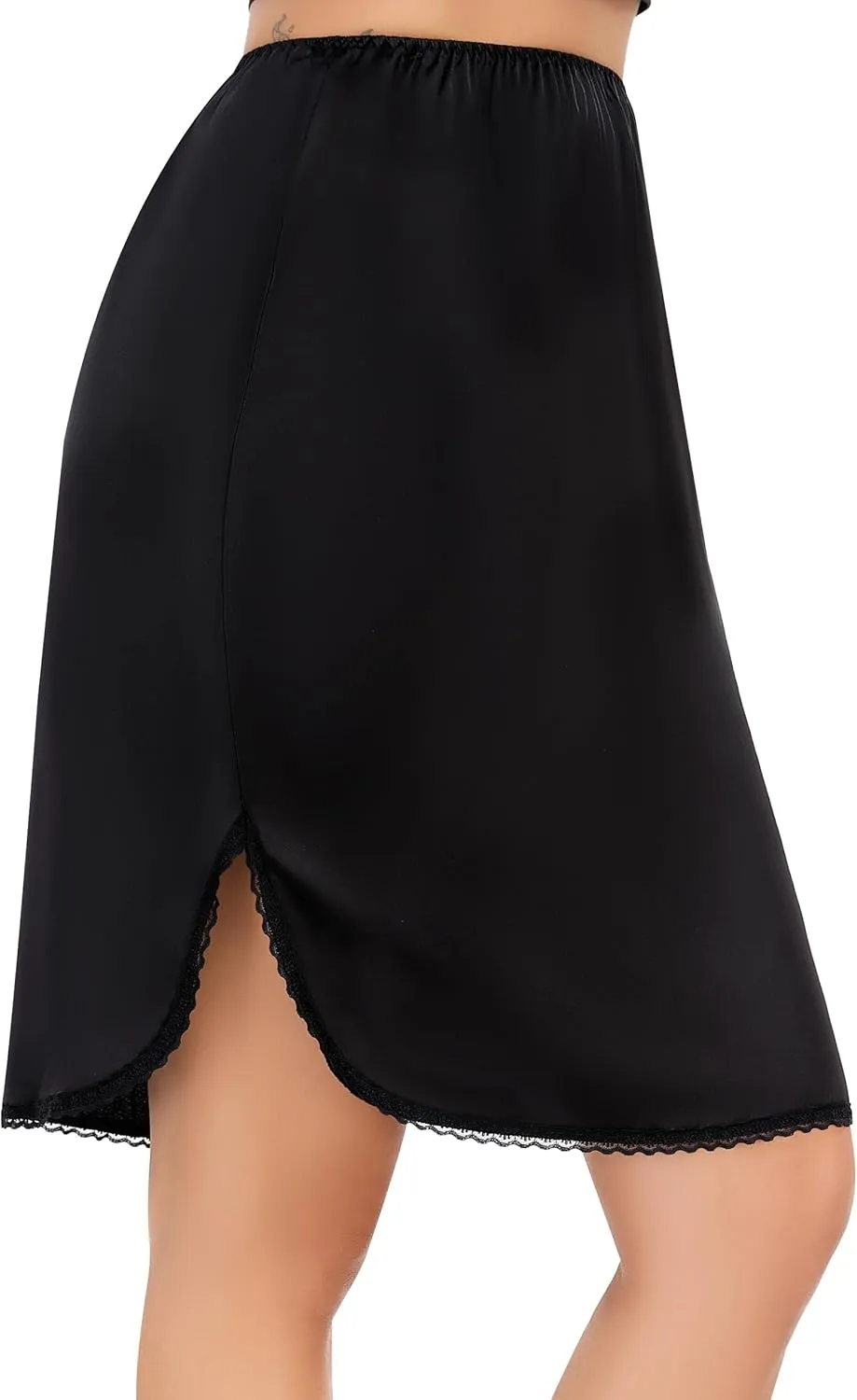 Lovasy Half Slips for Women Silk Underskirt Anti-Static Short Mini Skirt with Floral Lace Trim Satin Slip Dress for Skirt