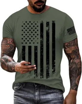 Men American Flag Patriotic T Shirt Independence Day July 4th Short Sleeve Top Short Sleeve Crewneck Casual USA Tees