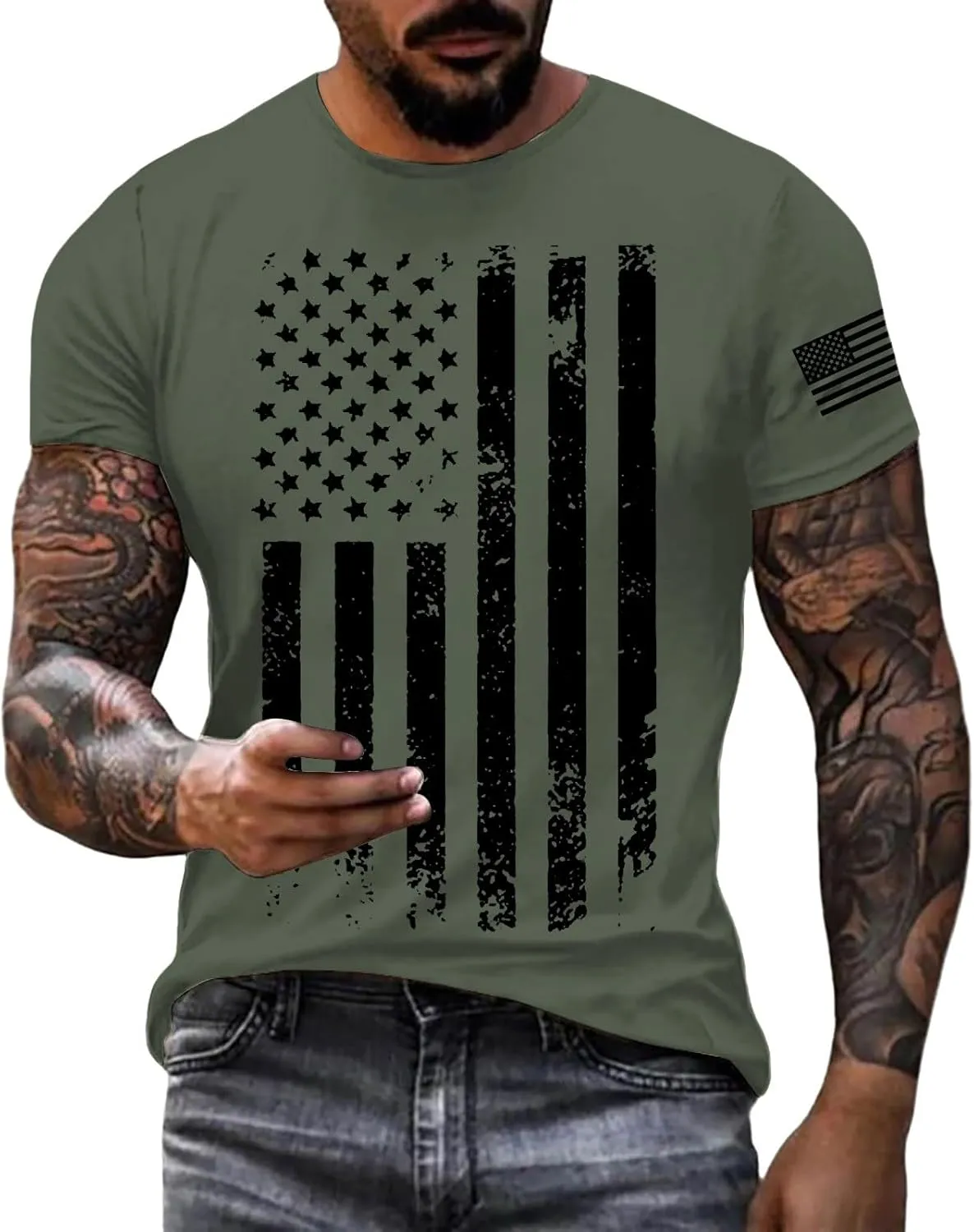 Men American Flag Patriotic T Shirt Independence Day July 4th Short Sleeve Top Short Sleeve Crewneck Casual USA Tees