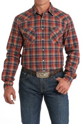 Men's Cinch Modern Fit Red/Navy Plaid Snap Shirt