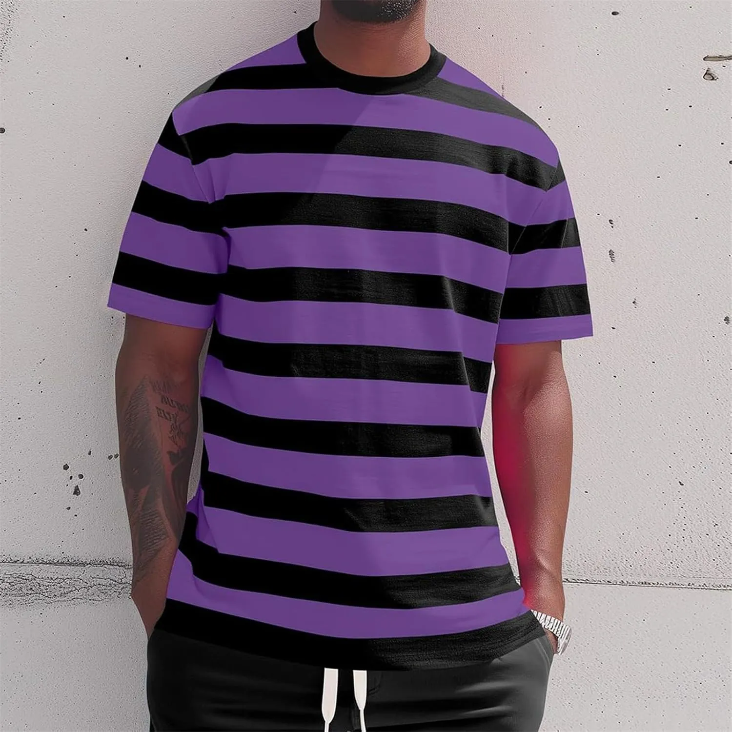 Mens Fashion Striped Short Sleeve Shirt Casual Fitted Everday Work T-Shirts Basic Going Out Travel Tee Tops