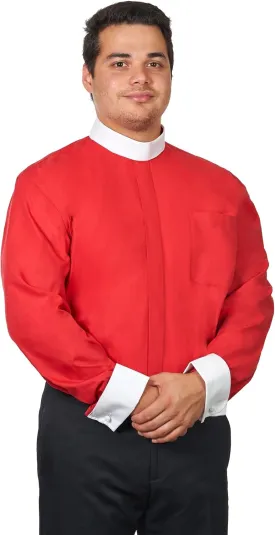 Men's Full Collar Clergy Shirt Long Sleeves - Includes Banded Collar w/White Cuffs