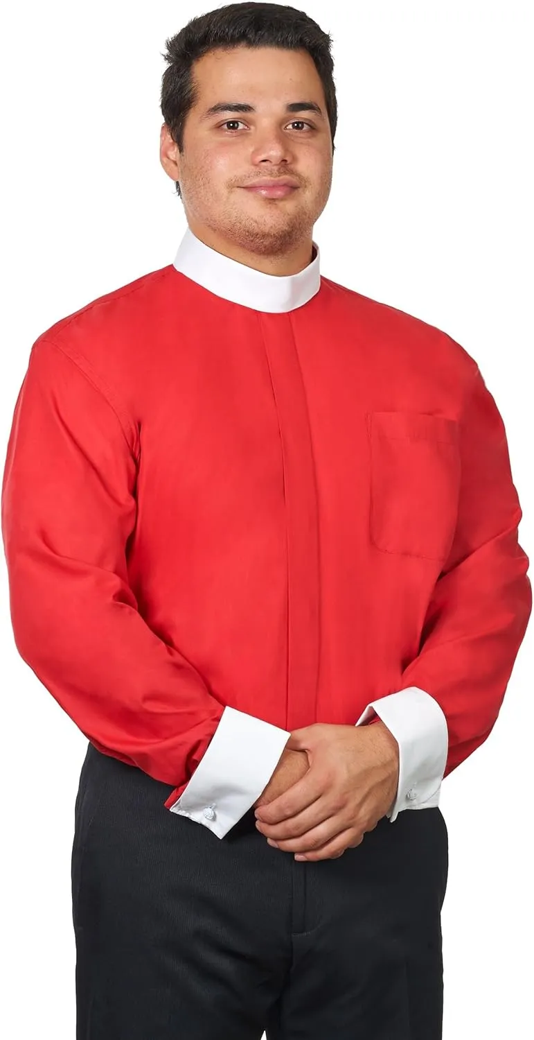Men's Full Collar Clergy Shirt Long Sleeves - Includes Banded Collar w/White Cuffs