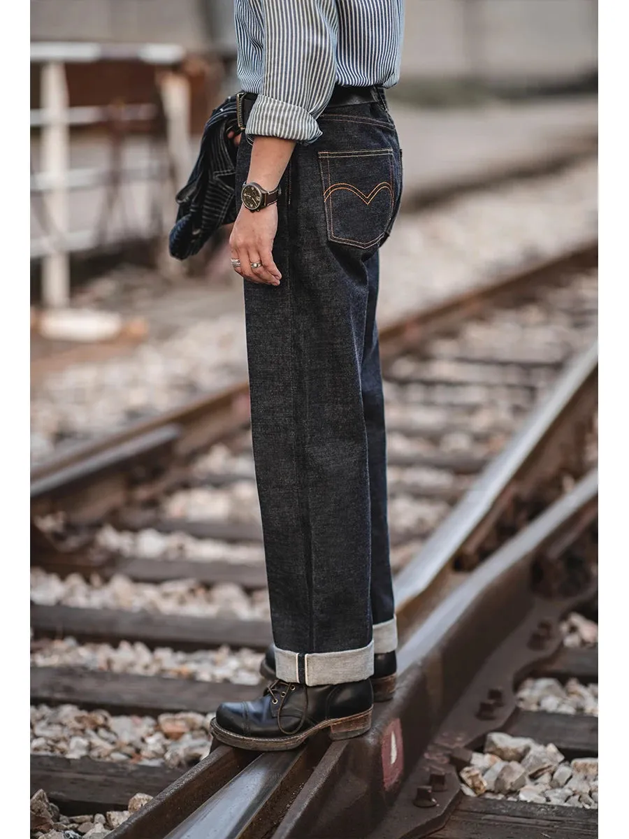 Men's Selvedge Denim Mid-waist Straight Vintage Jeans