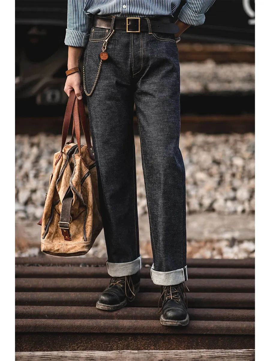 Men's Selvedge Denim Mid-waist Straight Vintage Jeans