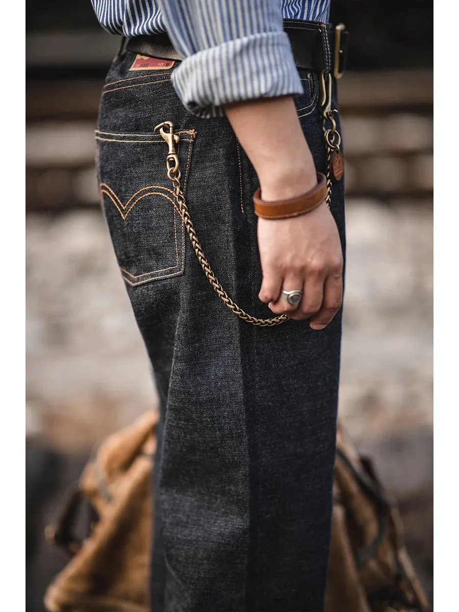 Men's Selvedge Denim Mid-waist Straight Vintage Jeans