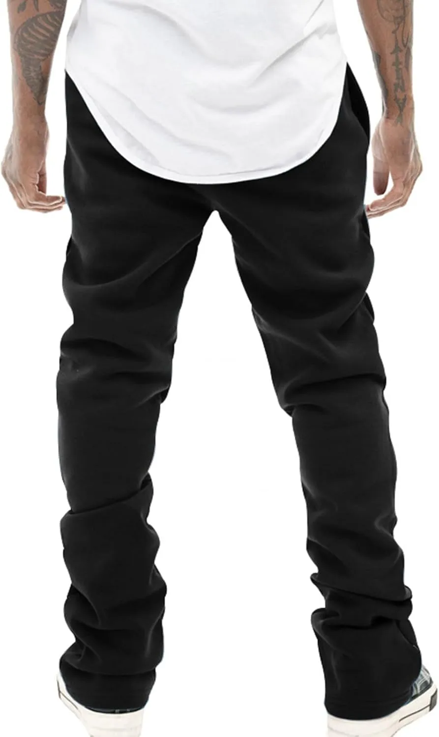 Mens Stacked Flared Joggers Open Front Drawstring Waist Sweatpants Casual Sport Athletic Pants with Pockets
