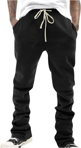 Mens Stacked Flared Joggers Open Front Drawstring Waist Sweatpants Casual Sport Athletic Pants with Pockets