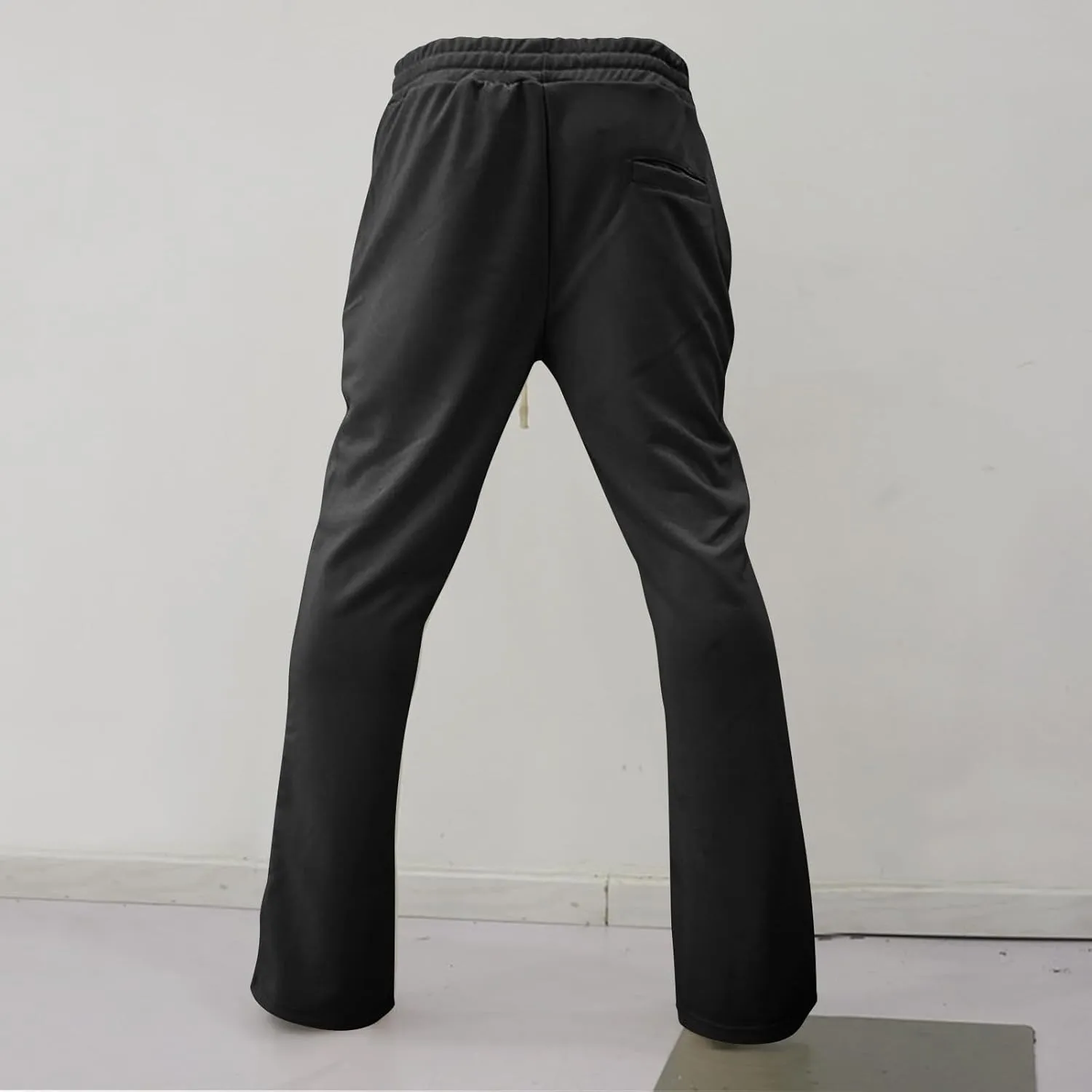 Mens Stacked Flared Joggers Open Front Drawstring Waist Sweatpants Casual Sport Athletic Pants with Pockets