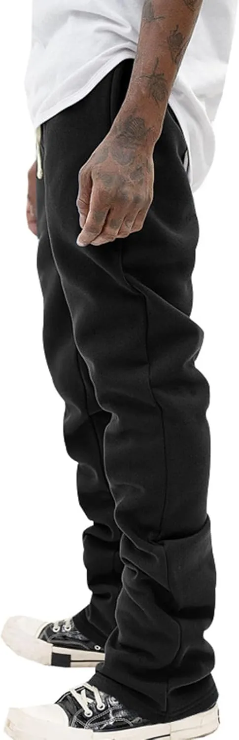 Mens Stacked Flared Joggers Open Front Drawstring Waist Sweatpants Casual Sport Athletic Pants with Pockets