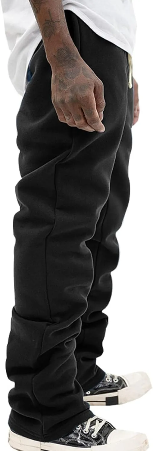 Mens Stacked Flared Joggers Open Front Drawstring Waist Sweatpants Casual Sport Athletic Pants with Pockets