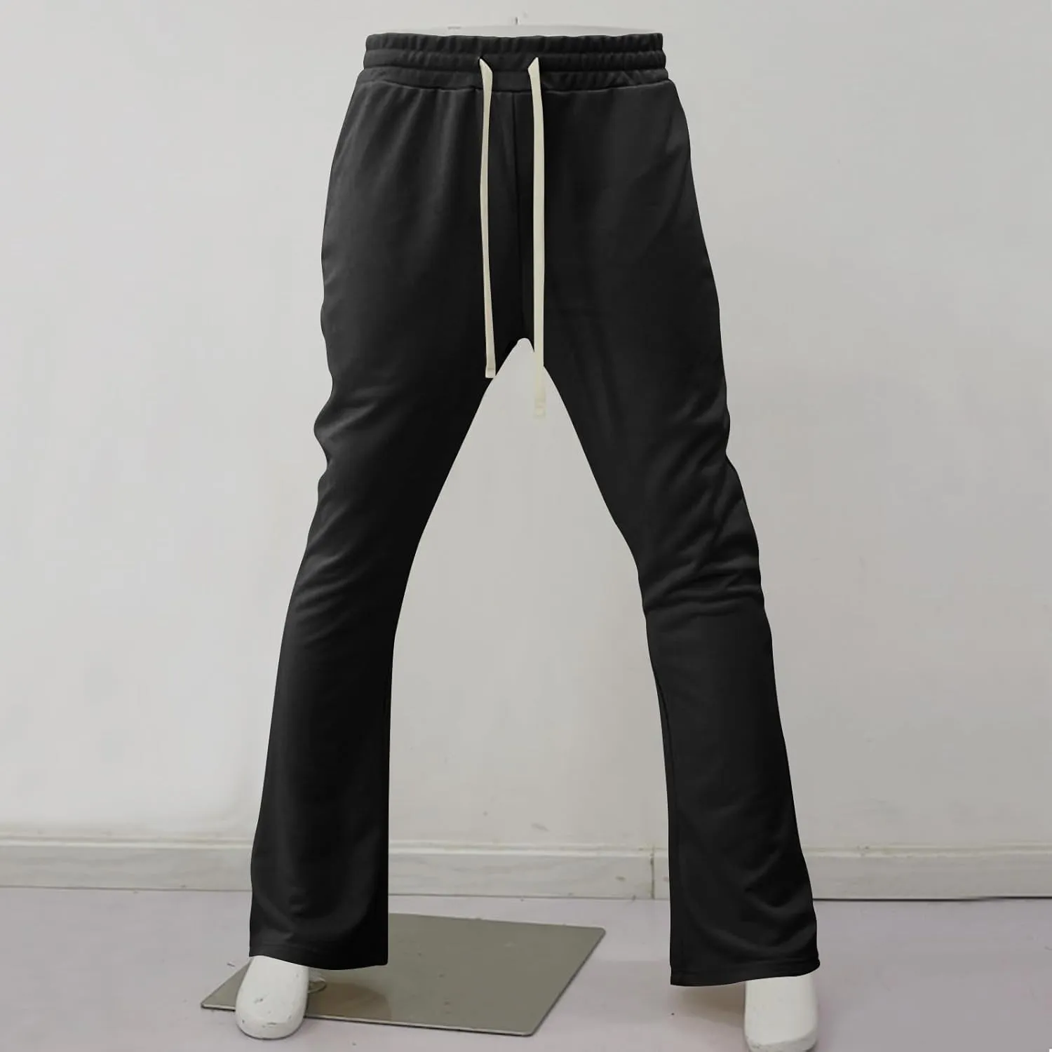 Mens Stacked Flared Joggers Open Front Drawstring Waist Sweatpants Casual Sport Athletic Pants with Pockets