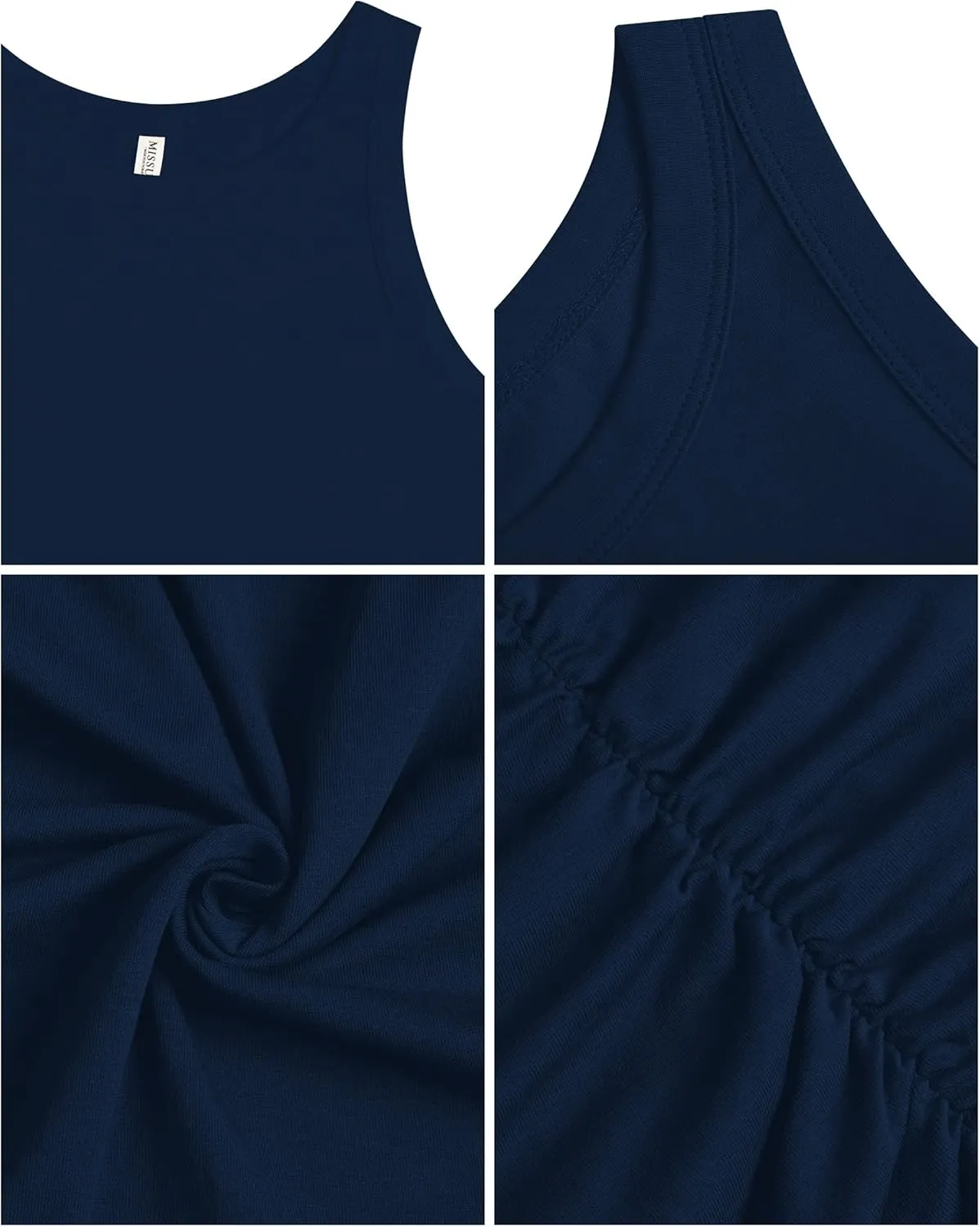 Missfue Women's 2025 Summer Sleeveless Tank Dress Crew Neck Ruched Bodycon Slim Fit Sheath Party Club Mini Dress