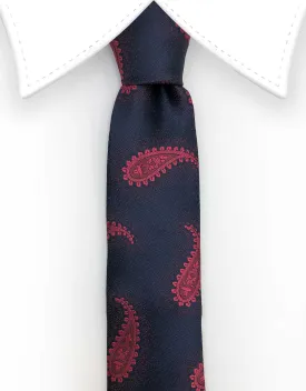 Navy Blue Tie with Fuschia Paisley Print