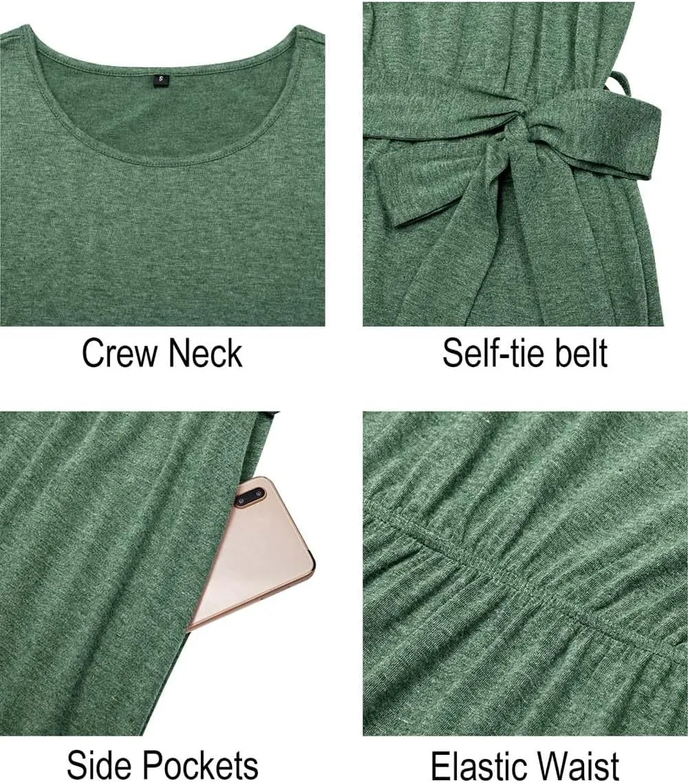 Newshows Womens 2024 Fall Long Sleeve Dress Casual Crewneck Belted A Line Flowy Midi Business Work Teacher Dresses