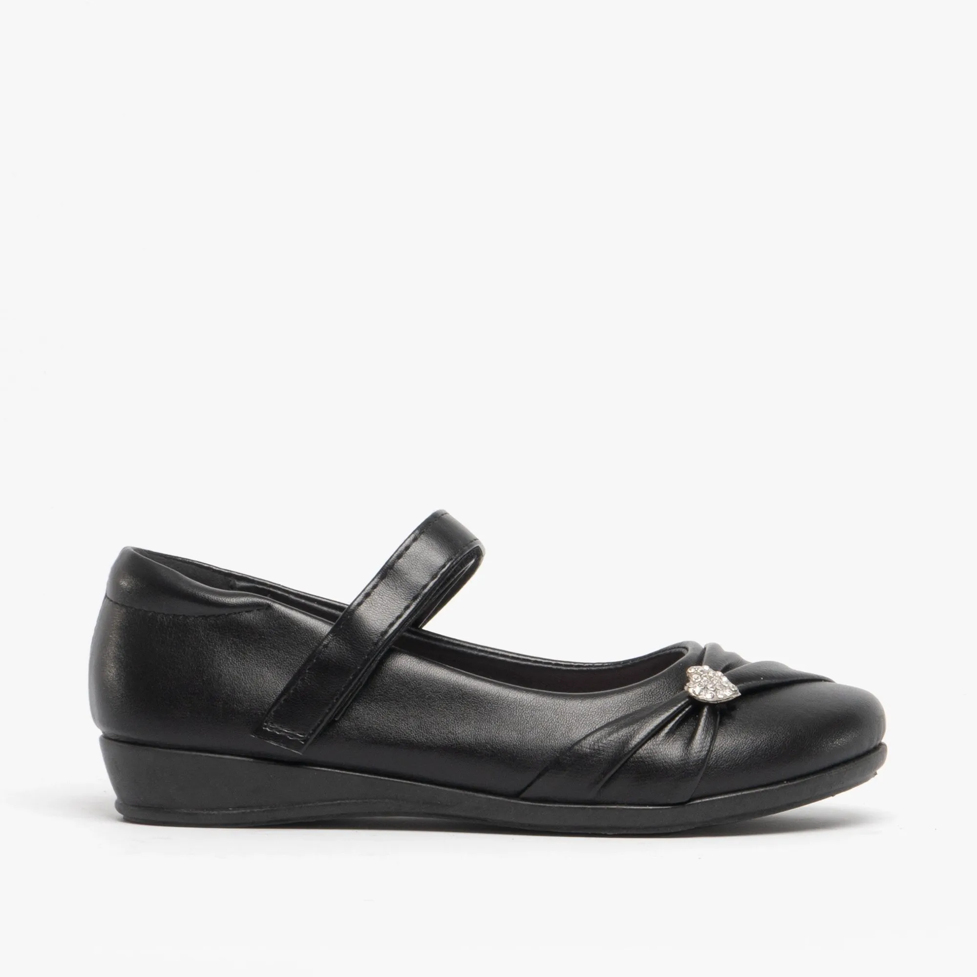 PAIGE II Girls Touch Fastened Diamante Brooch Bar Shoes Black