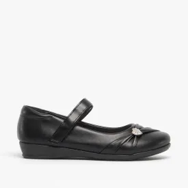 PAIGE II Girls Touch Fastened Diamante Brooch Bar Shoes Black