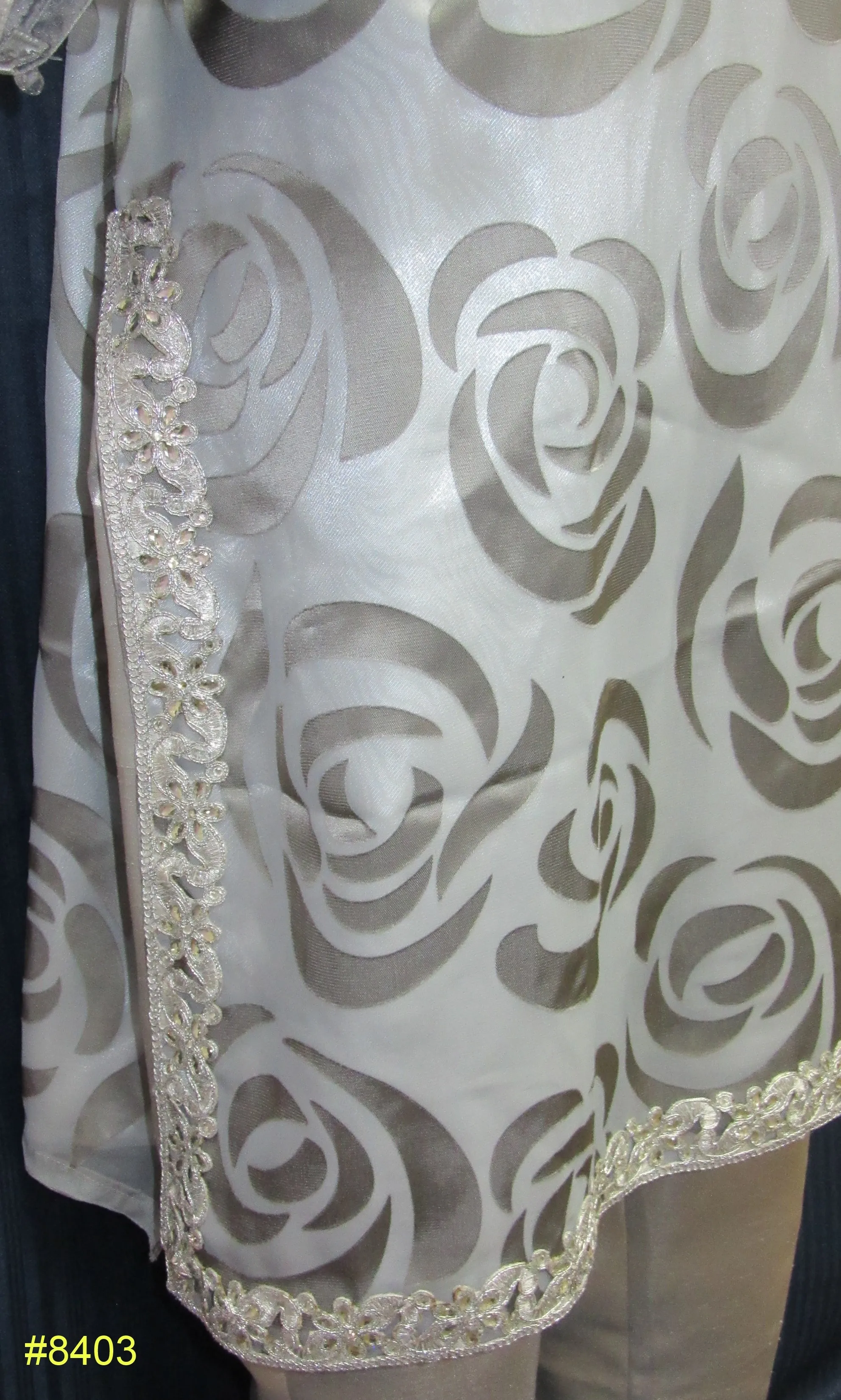 Pakistani 8403 Gray Chiffon Satin Kameez Dupatta Palazzo Pants Large Size