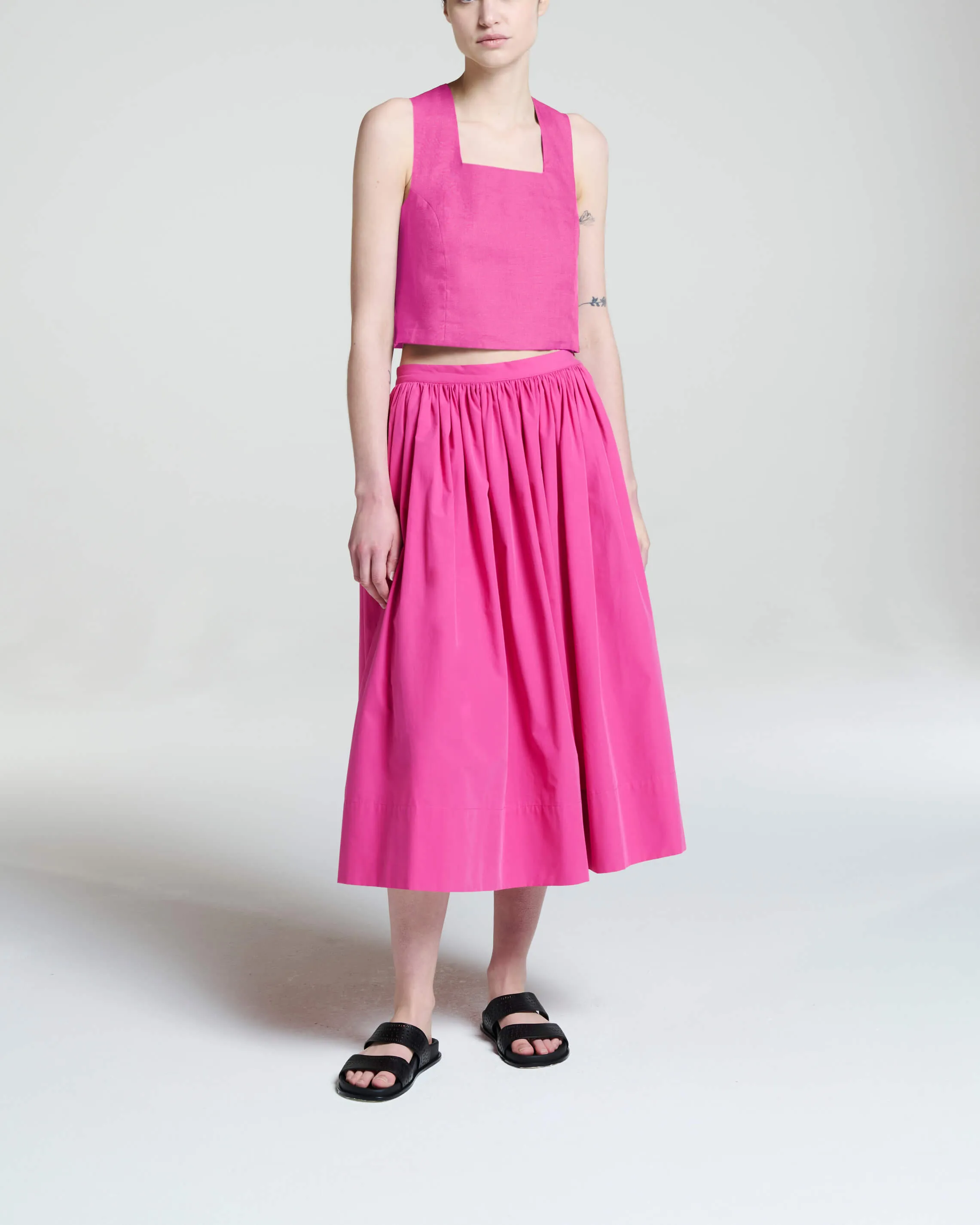 Paros Midi Skirt Cerise Cotton Poplin