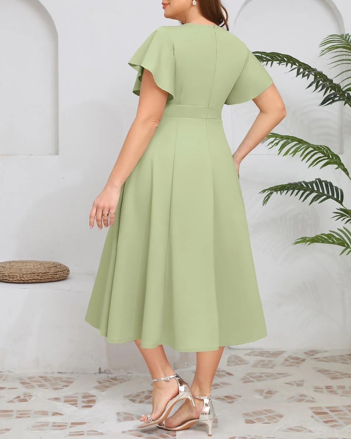 Pinup Fashion Women Plus Size Dresses for Wedding Guest - Cocktail Semi Formal A-Line Midi Dress with Pockets