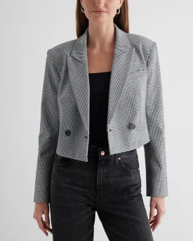 Plaid Double Breasted Cropped Blazer in Gray Print