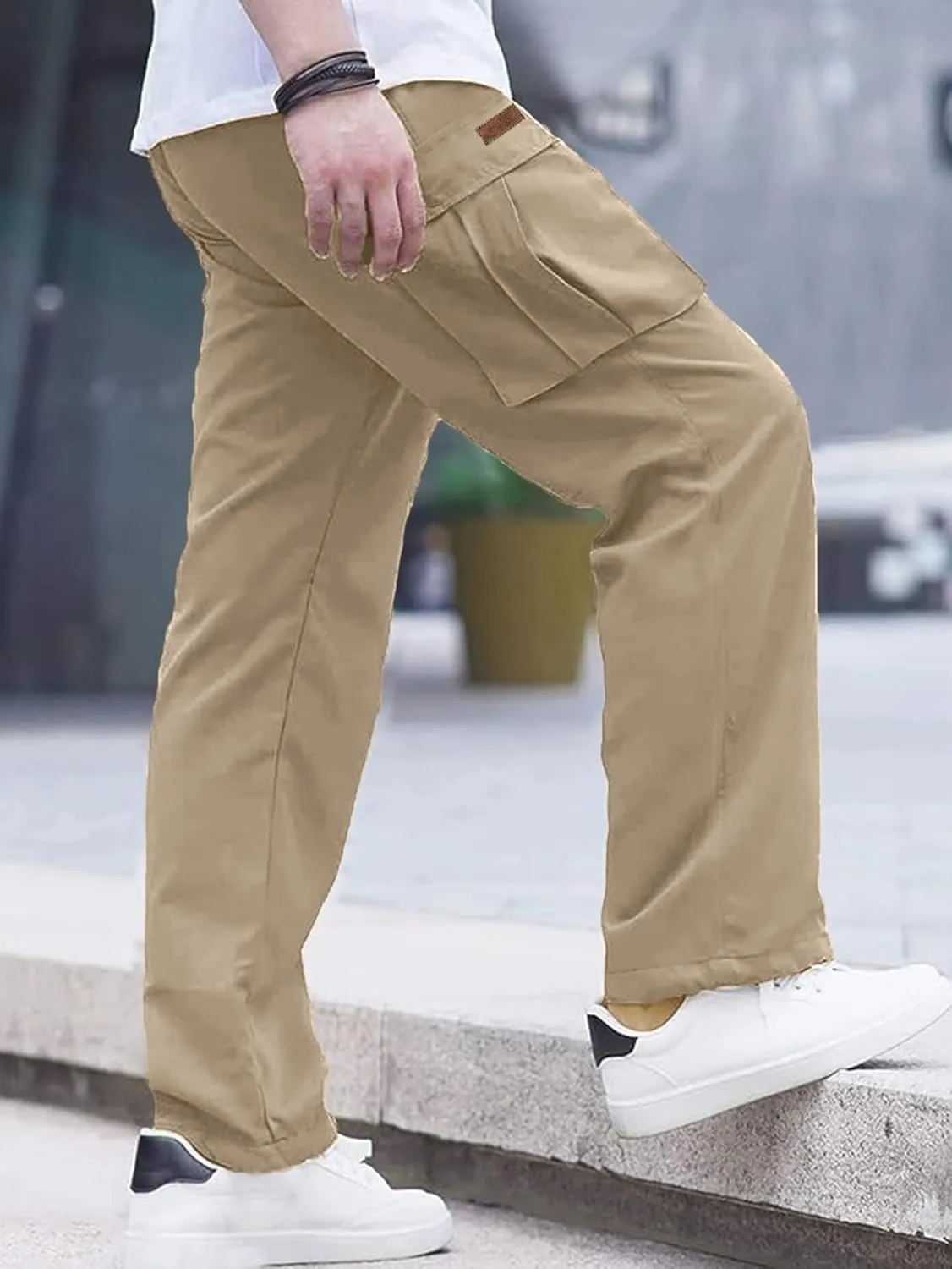 PLEPAN Men's Casual Cargo Pants Drawstring Hiking Pants Workout Tactical Joggers Sweatpants for Men